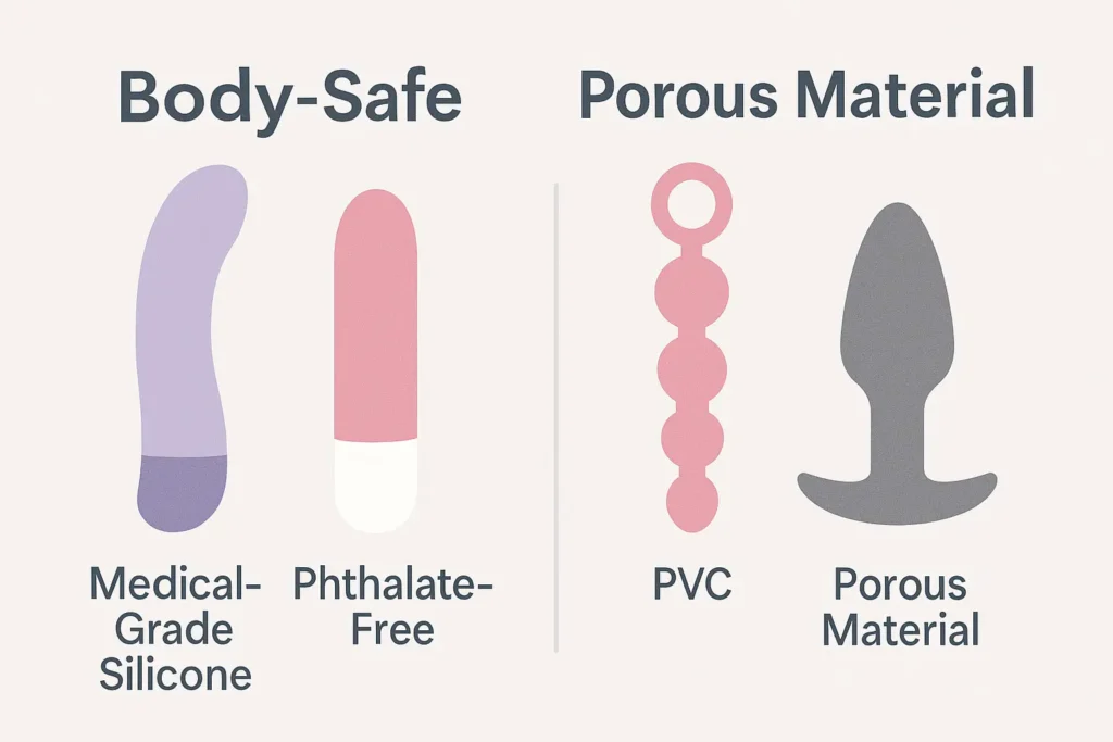 Safe vs unsafe sex toy materials – silicone, PVC, and jelly rubber compared